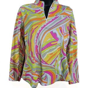 ICIKULS Activewear Golf 1/4 Zip Top Size M Multicolor Psychedelic Mesh Panels
